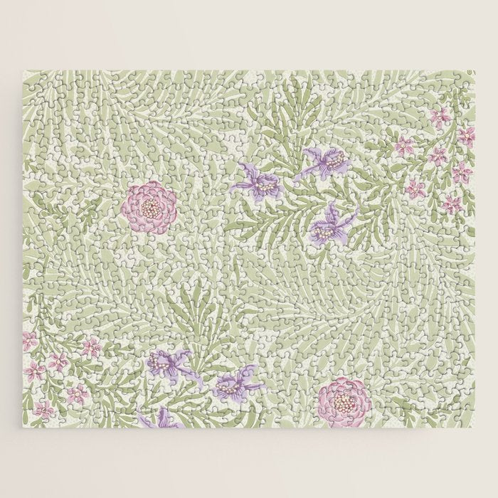 William Morris Larkspur Green Olive Lilac Jigsaw Puzzle Gallery Image 1