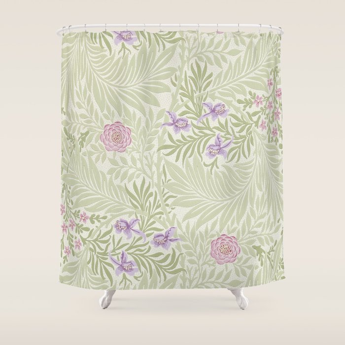 William Morris Larkspur Green Olive Lilac Shower Curtain Gallery Image 1