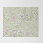 William Morris Larkspur Green Olive Lilac Throw Blanket Gallery Image 2