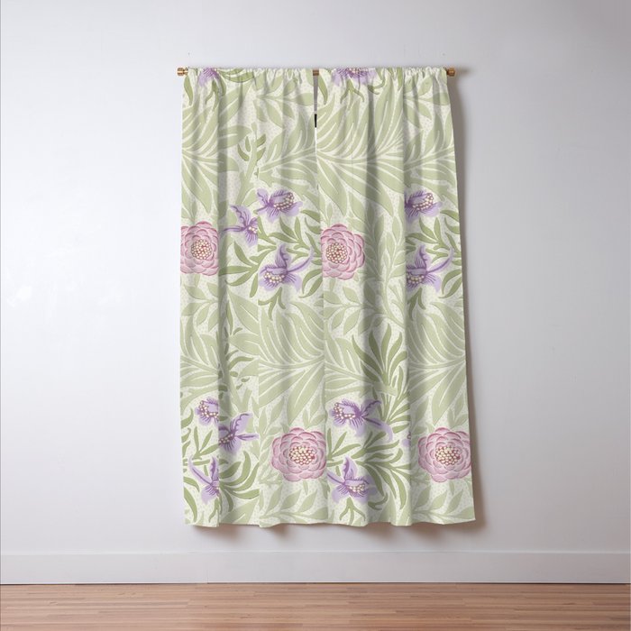 William Morris Larkspur Green Olive Lilac Window Curtain Gallery Image 3