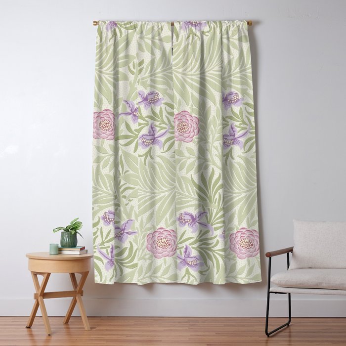 William Morris Larkspur Green Olive Lilac Window Curtain Gallery Image 5