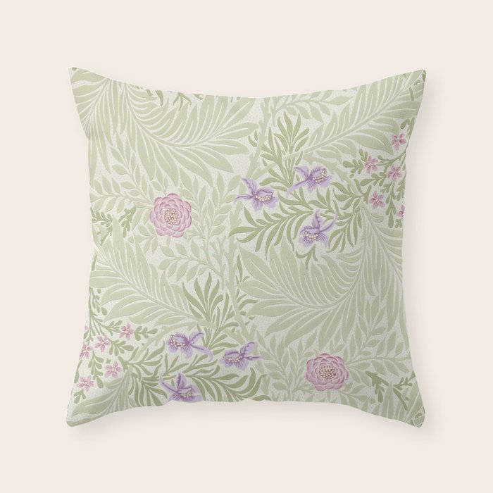 William Morris Larkspur Green Olive Lilac Throw Pillow Gallery Image 1
