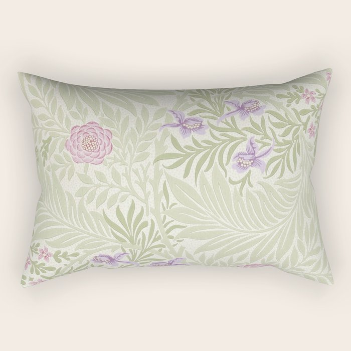 William Morris Larkspur Green Olive Lilac Rectangular Pillow Gallery Image 2