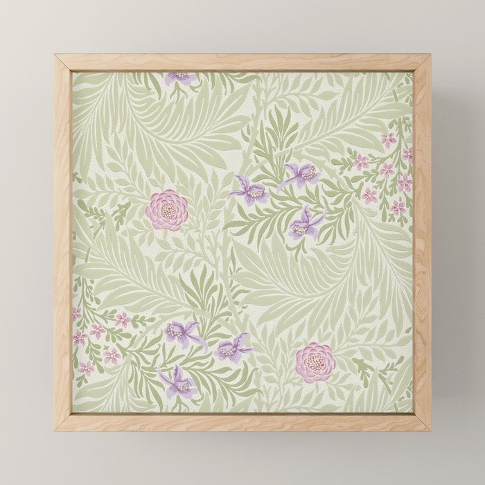 William Morris Larkspur Green Olive Lilac Mini Art Print Gallery Image 1