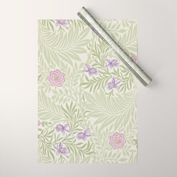 William Morris Larkspur Green Olive Lilac Wrapping Paper Gallery Image 1