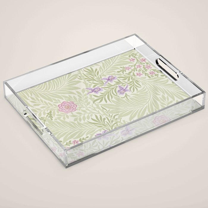 William Morris Larkspur Green Olive Lilac Acrylic Tray Gallery Image 1