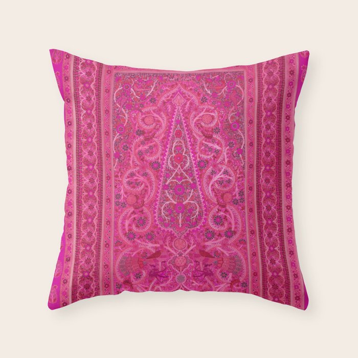 Vintage Iran Rug Bright Pink Throw Pillow Gallery Image 1