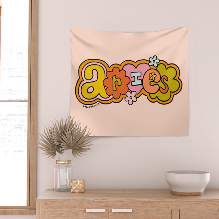 Aries Doodle Letters Wall Tapestry Gallery Image 2