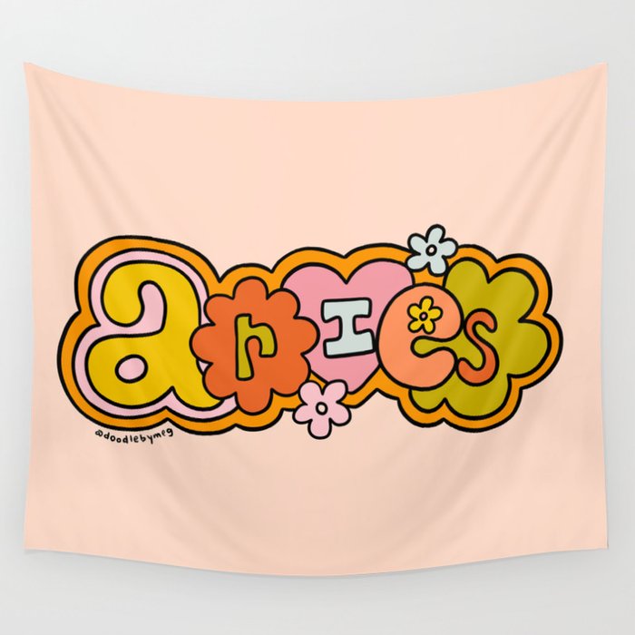 Aries Doodle Letters Wall Tapestry Gallery Image 4