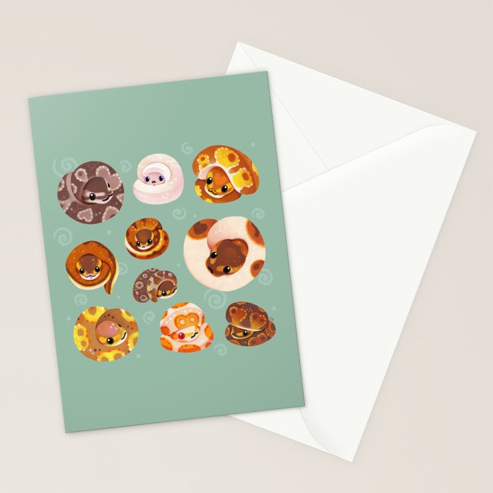 Shy ball pythons - green Stationery Card Gallery Image 2