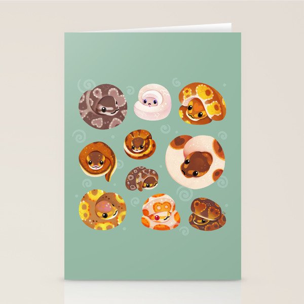 Shy ball pythons - green Stationery Card Gallery Image 2