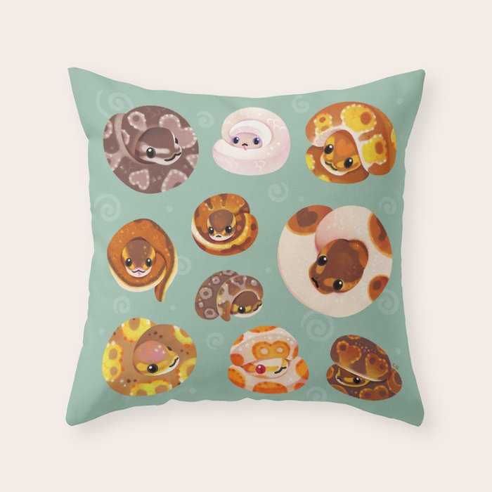 Shy ball pythons - green Throw Pillow Gallery Image 6