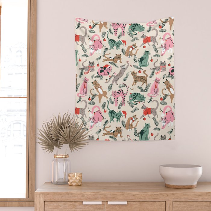 Silly Christmas Cats Wall Tapestry Gallery Image 2