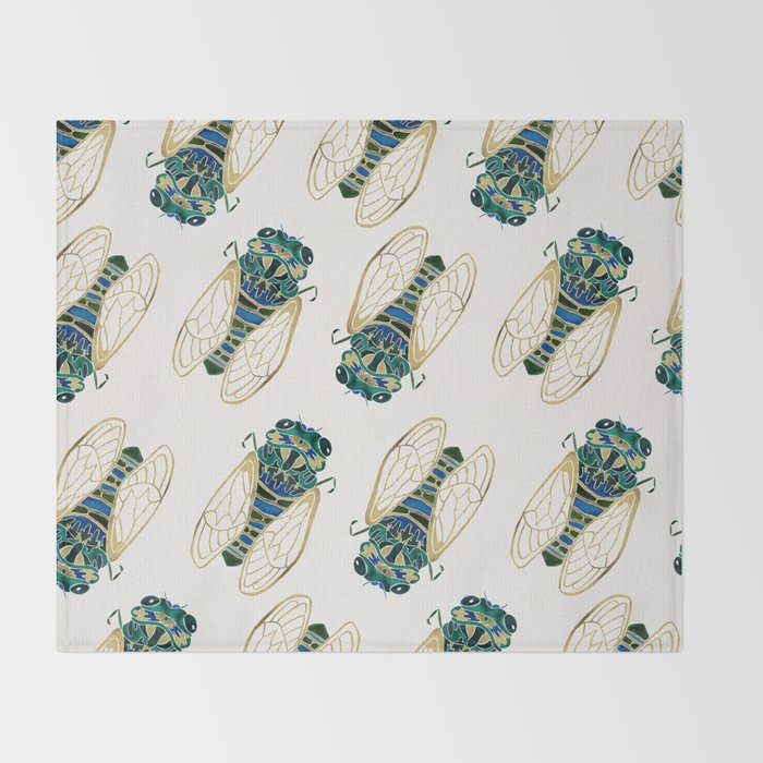 Green & Gold Cicada Throw Blanket Gallery Image 2