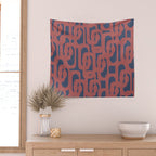 Mid Century Modern Loops Pattern in Maroon and Navy Blue Wall Tapestry Gallery Image 2