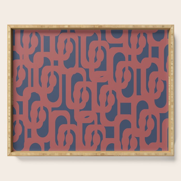 Mid Century Modern Loops Pattern in Maroon and Navy Blue Serving Tray Gallery Image 1