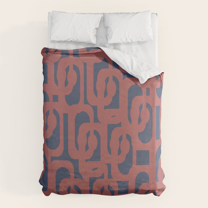 Mid Century Modern Loops Pattern in Maroon and Navy Blue Duvet Cover Gallery Image 6