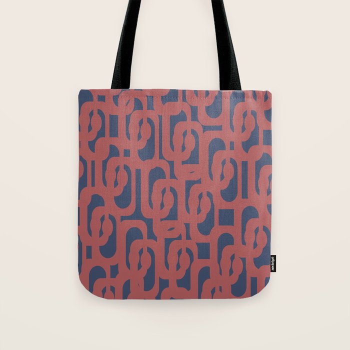 Mid Century Modern Loops Pattern in Maroon and Navy Blue Tote Bag Gallery Image 1