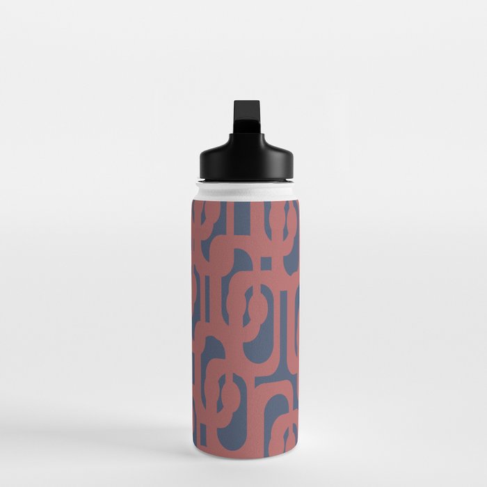 Mid Century Modern Loops Pattern in Maroon and Navy Blue Water Bottle Gallery Image 3