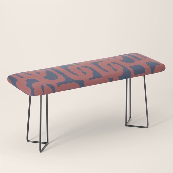 Mid Century Modern Loops Pattern in Maroon and Navy Blue Bench Gallery Image 1