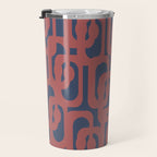Mid Century Modern Loops Pattern in Maroon and Navy Blue Travel Mug Gallery Image 3