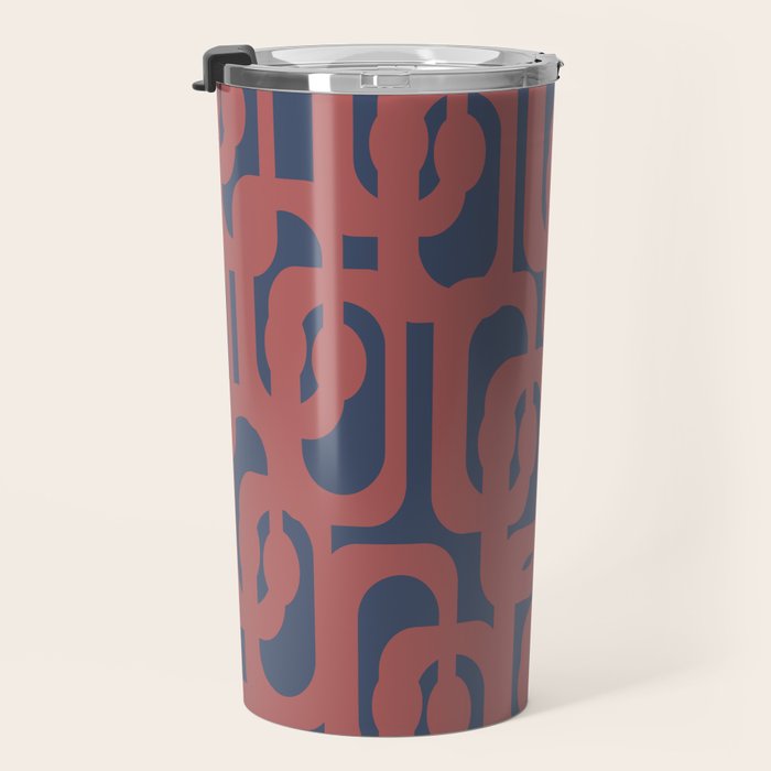 Mid Century Modern Loops Pattern in Maroon and Navy Blue Travel Mug Gallery Image 3
