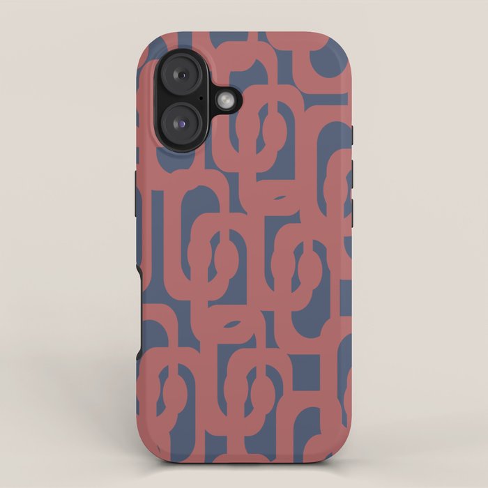 Mid Century Modern Loops Pattern in Maroon and Navy Blue iPhone Case Gallery Image 1