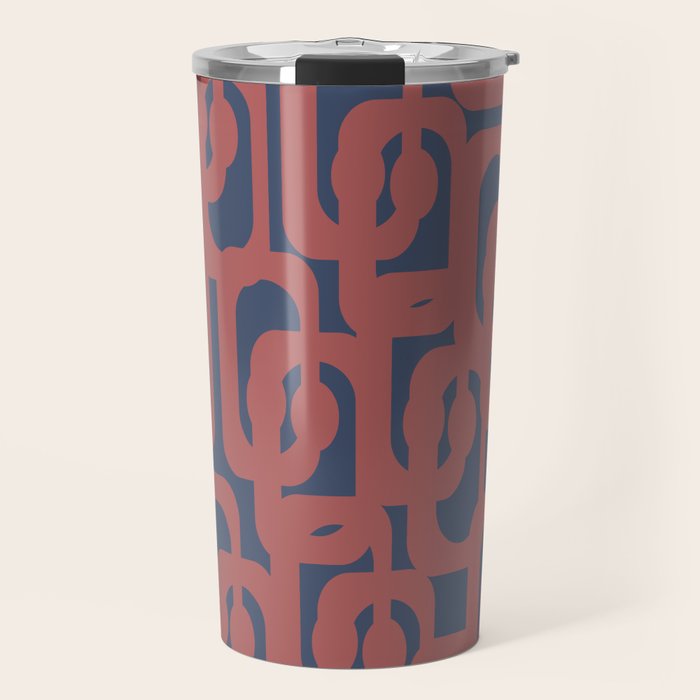 Mid Century Modern Loops Pattern in Maroon and Navy Blue Travel Mug Gallery Image 1