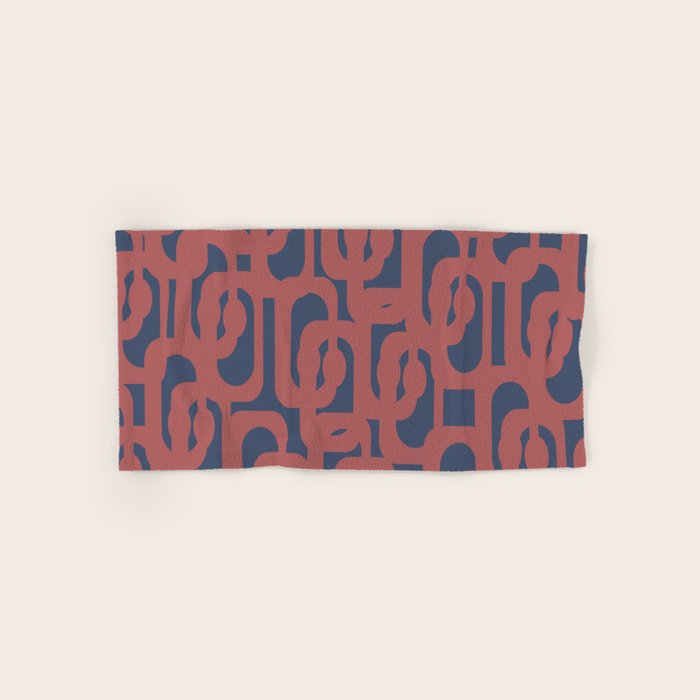 Mid Century Modern Loops Pattern in Maroon and Navy Blue Bath Towel Gallery Image 1