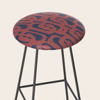 Mid Century Modern Loops Pattern in Maroon and Navy Blue Stool Gallery Image 2