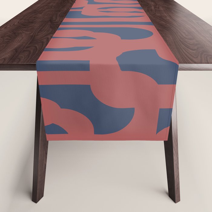 Mid Century Modern Loops Pattern in Maroon and Navy Blue Table Runner Gallery Image 1