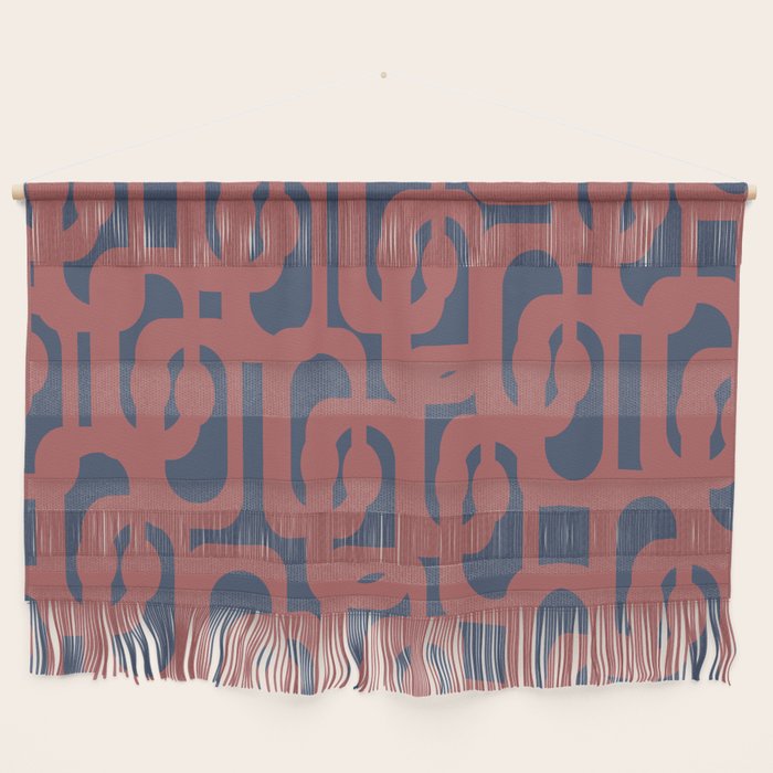 Mid Century Modern Loops Pattern in Maroon and Navy Blue Wall Hanging Gallery Image 1