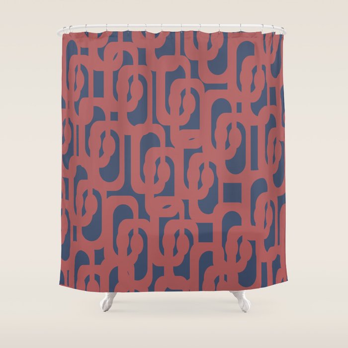 Mid Century Modern Loops Pattern in Maroon and Navy Blue Shower Curtain Gallery Image 1