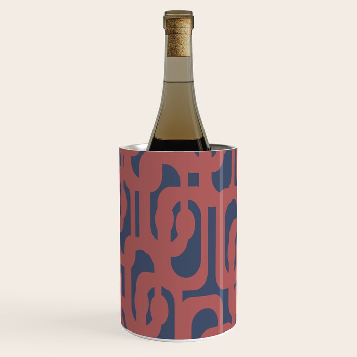 Mid Century Modern Loops Pattern in Maroon and Navy Blue Wine Chiller Gallery Image 2