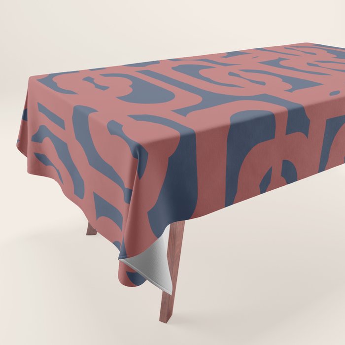 Mid Century Modern Loops Pattern in Maroon and Navy Blue Tablecloth Gallery Image 1