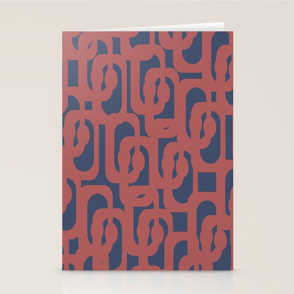 Mid Century Modern Loops Pattern in Maroon and Navy Blue Stationery Card Gallery Image 1