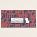 Mid Century Modern Loops Pattern in Maroon and Navy Blue Desk Mat Gallery Image 1