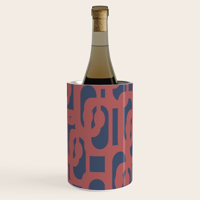 Mid Century Modern Loops Pattern in Maroon and Navy Blue Wine Chiller Gallery Image 3