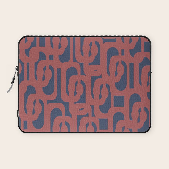 Mid Century Modern Loops Pattern in Maroon and Navy Blue Laptop Sleeve Gallery Image 1