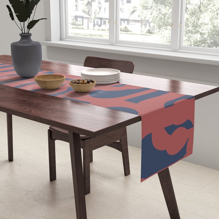 Mid Century Modern Loops Pattern in Maroon and Navy Blue Table Runner Gallery Image 2