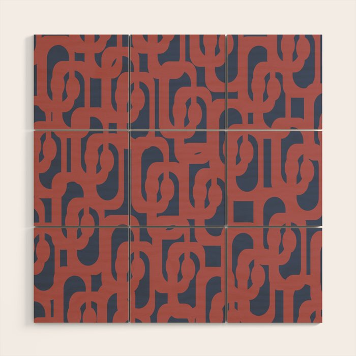 Mid Century Modern Loops Pattern in Maroon and Navy Blue Wood Wall Art Gallery Image 1