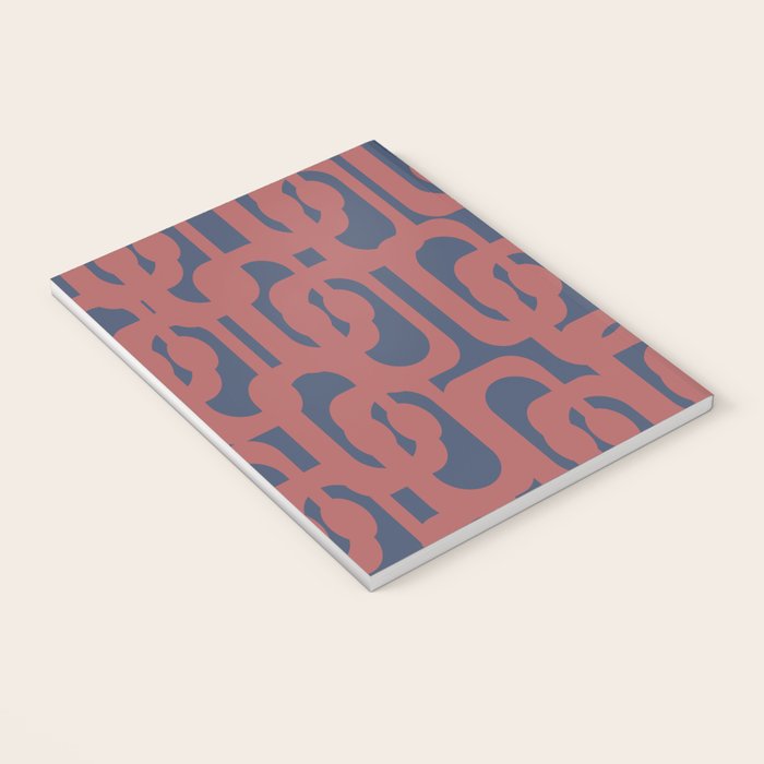 Mid Century Modern Loops Pattern in Maroon and Navy Blue Notebook Gallery Image 3
