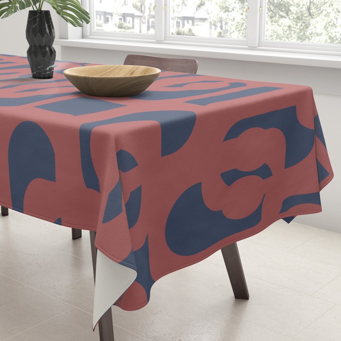 Mid Century Modern Loops Pattern in Maroon and Navy Blue Tablecloth Gallery Image 3