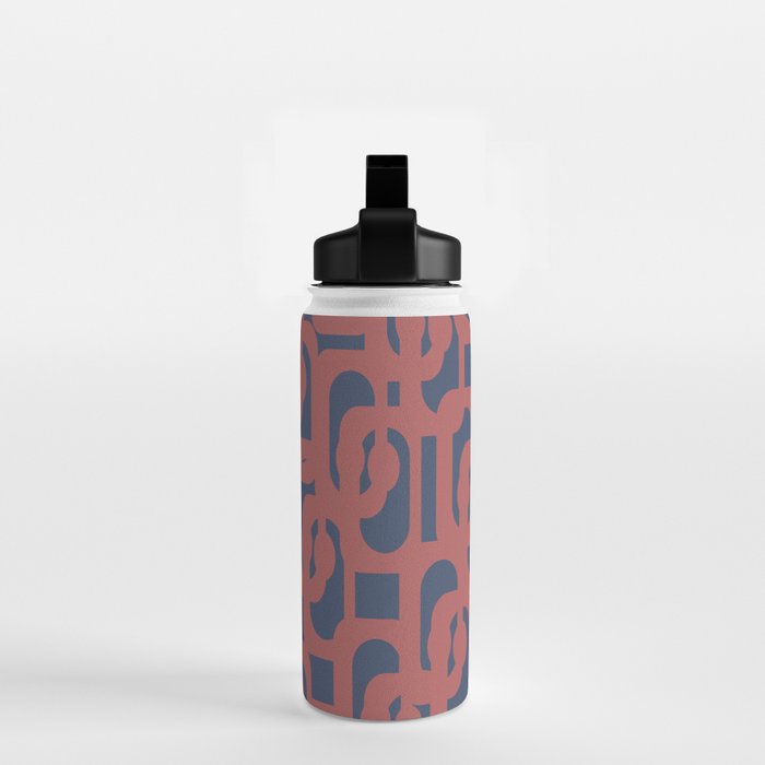 Mid Century Modern Loops Pattern in Maroon and Navy Blue Water Bottle Gallery Image 2