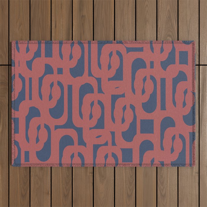 Mid Century Modern Loops Pattern in Maroon and Navy Blue Outdoor Rug Gallery Image 1