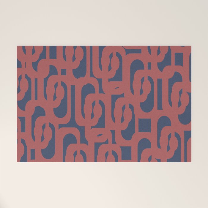 Mid Century Modern Loops Pattern in Maroon and Navy Blue Welcome Mat ...