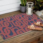 Mid Century Modern Loops Pattern in Maroon and Navy Blue Outdoor Rug Gallery Image 2
