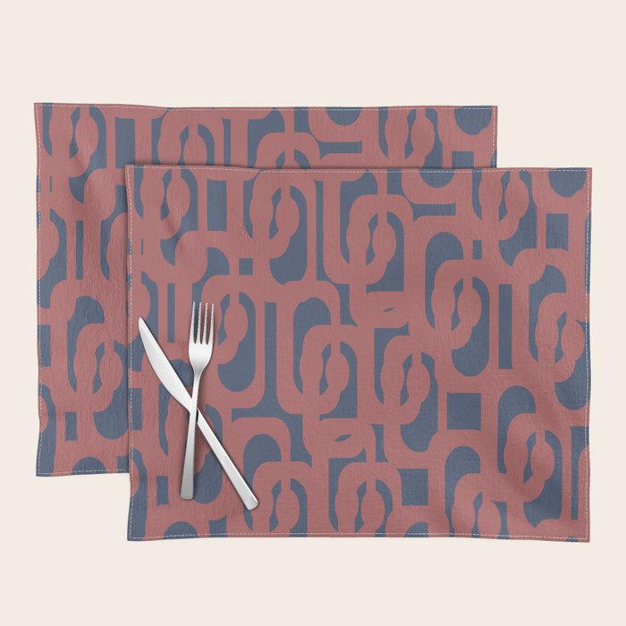 Mid Century Modern Loops Pattern in Maroon and Navy Blue Placemat Gallery Image 1