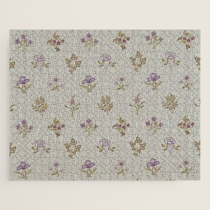 William Morris Kelmscott Trellis Linen Aubergine Jigsaw Puzzle Gallery Image 1