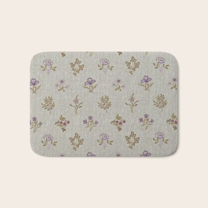 William Morris Kelmscott Trellis Linen Aubergine Bath Mat Gallery Image 1